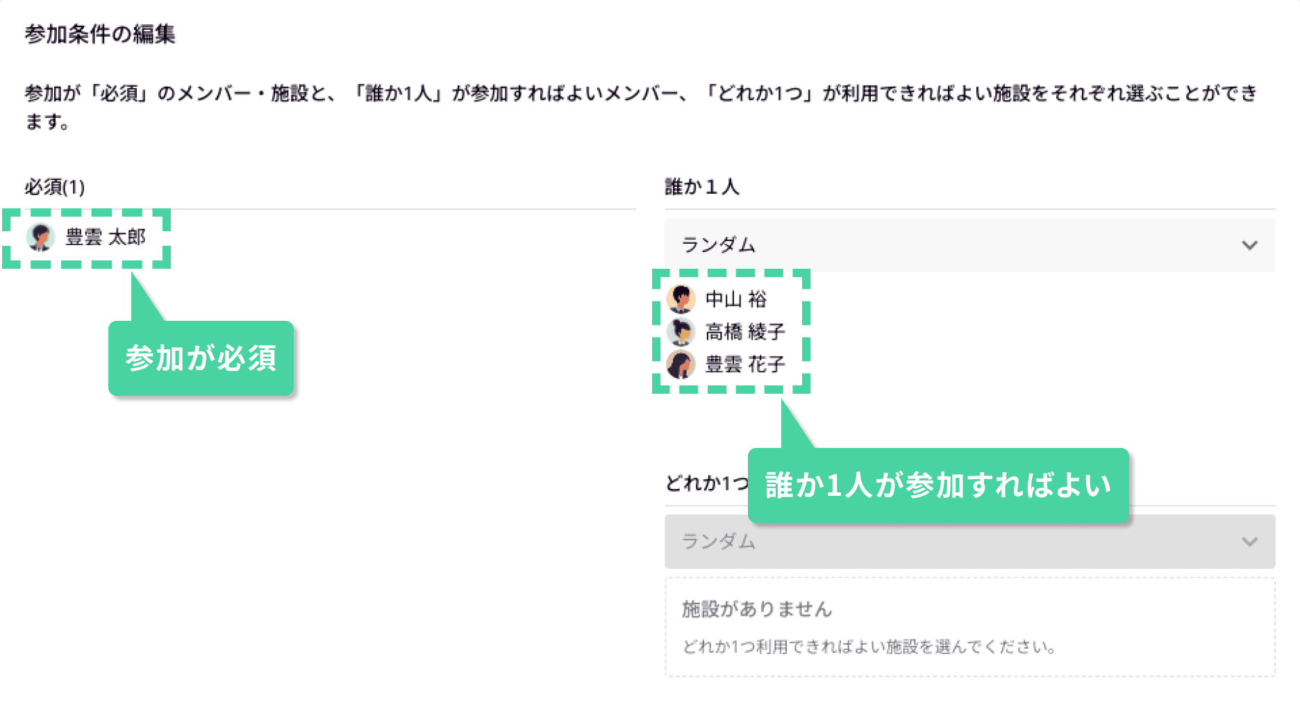 誰か1人が参加すればよい予定の日程調整